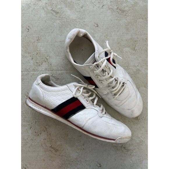 Gucci White Leather Sneakers With Red & Blue Stripes Size 10G - Picture 1 of 13